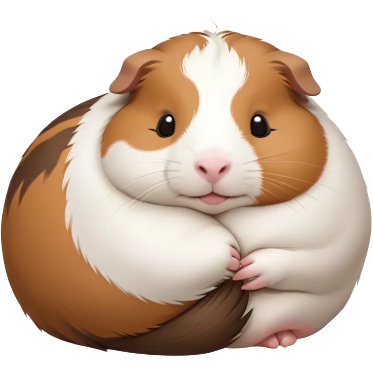 Meme-Worthy Cute Sleeping Brown and White Banded Guinea Pig Portrait Emoji, Head resting peacefully with a contented smile, showcasing a delightfully chubby build and a luxuriously soft banded fur of brown and white, eyes shut in a serene, cozy nap, Simplified yet hilariously adorable features, highly detailed, glowing with a soft, drowsy light, high shine, relaxed and utterly lovable, stylized with an air of playful laziness, bright and heartwarming, soft glowing outline, capturing the essence of a comically sleepy guinea pig, so meme-worthy it feels like it could instantly become the next viral sensation of adorable slumber! emoji