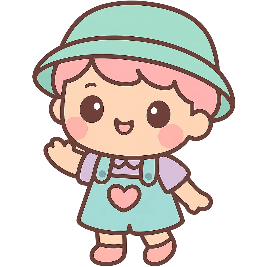 cute character, cartoon style, colorful clothes, childlike features, big eyes, playful expression emoji