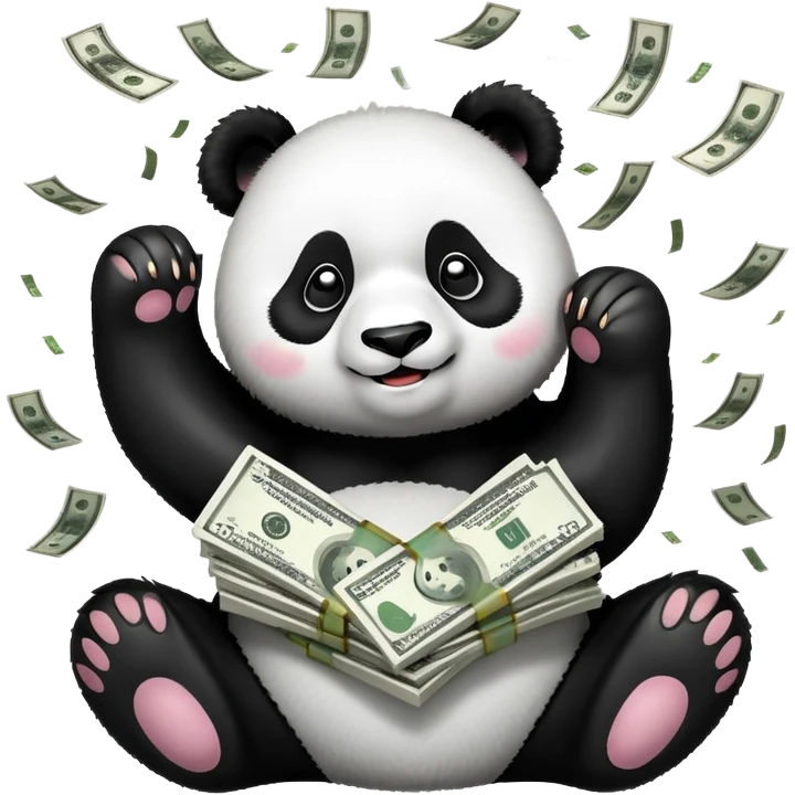 Panda with money raining around it  emoji