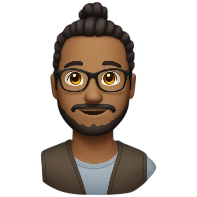 black eyeglasses and man bun and brown hair emoji