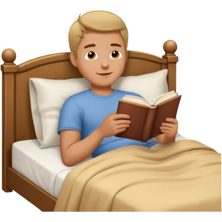 Man laying in bed reading a book emoji
