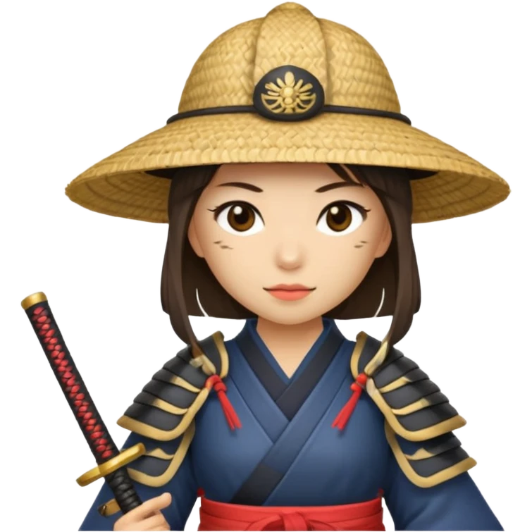 Samurai with straw hat, Warrior in samurai armor, female emoji
