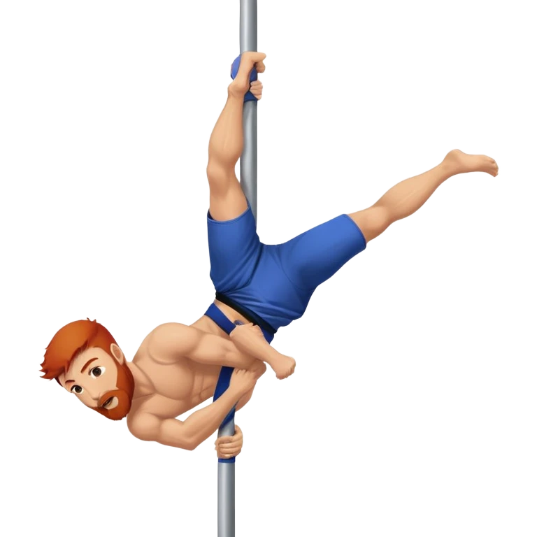 male redhead with beard performing a jiu jitsu move on a pole dance pole emoji