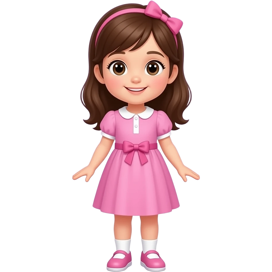 Niña de 5 años cuerpo completo de cabello castaño con vestido rosa con lila emoji
