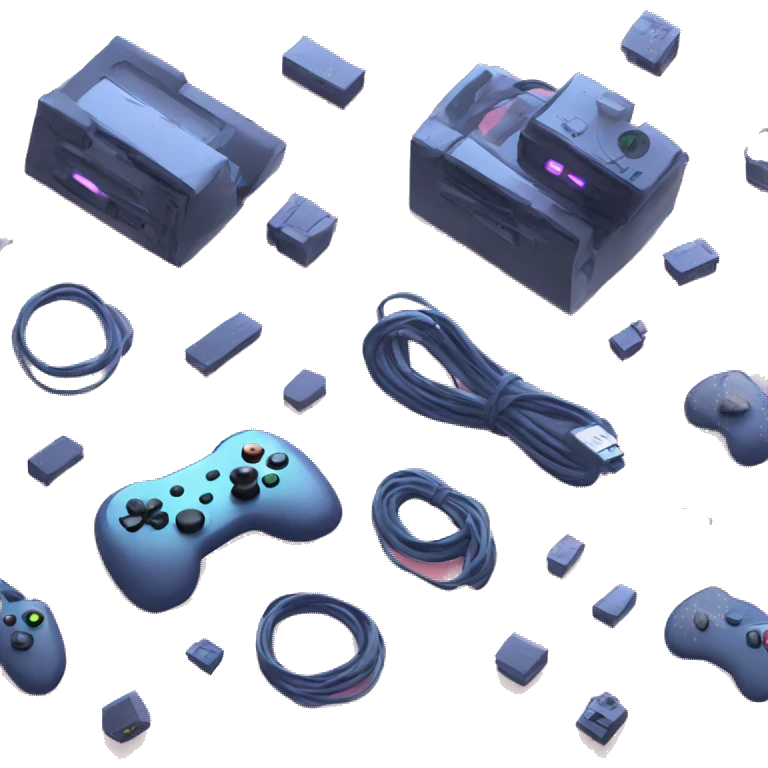 Create a gaming console with LED lights, set in a virtual gaming world." emoji