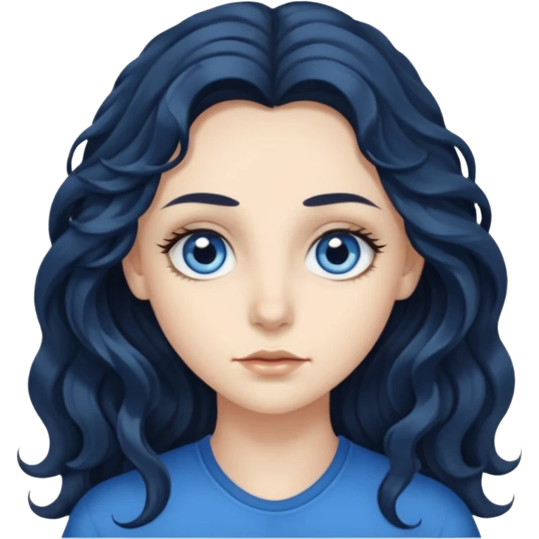 long dark wavy hair with big blue eyes and long dark eyelashes emoji