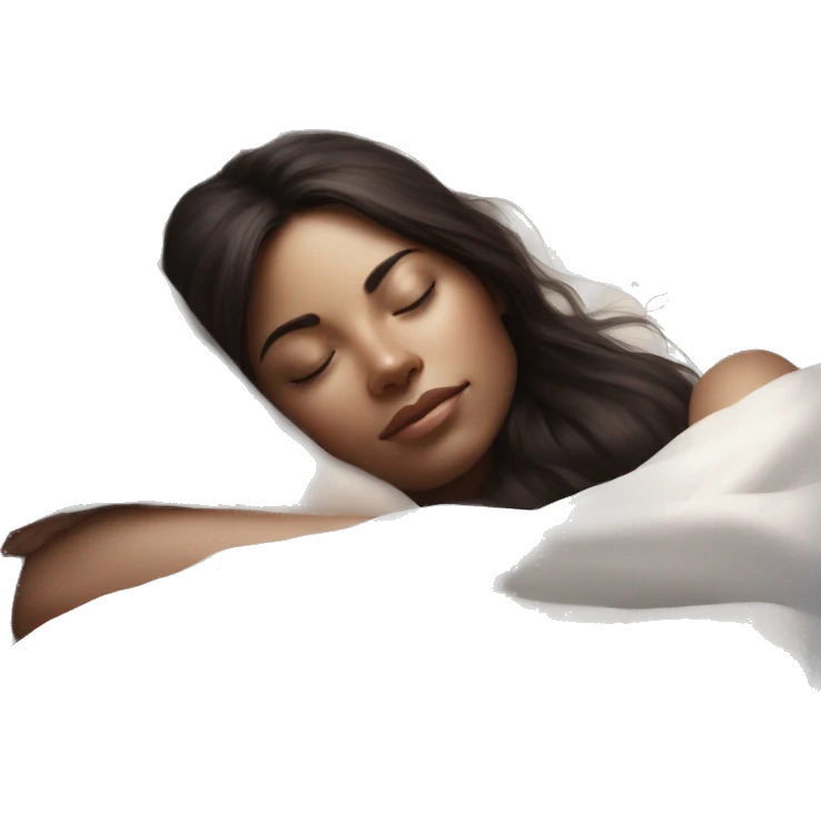 pretty brunette woman sleeping amongst white sheets soft textures and ethereal glow emoji