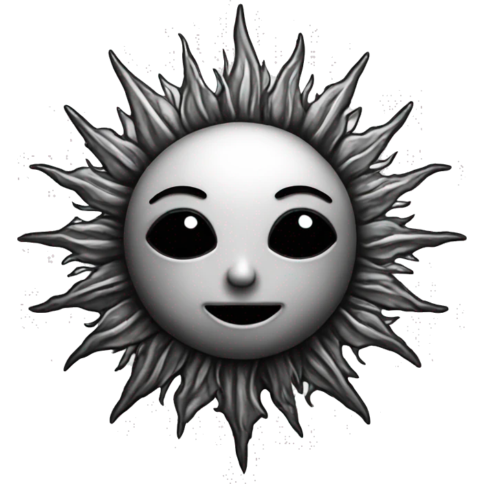 gothic sun, no background, black color, tattoo style emoji