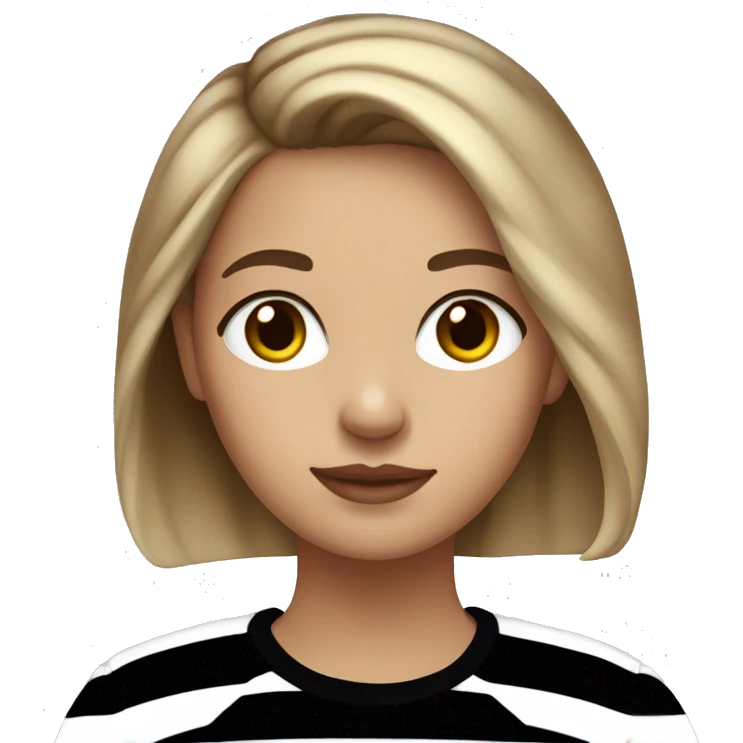 Girl with brown to blonde ombre hair and brown eyes wearing a black and white stripped sweater emoji