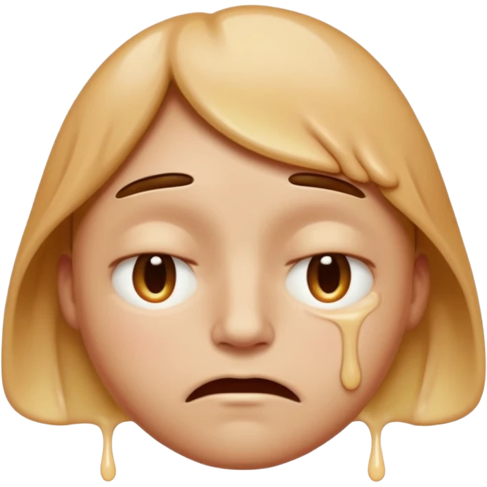 Apple-style emoji person inspired by the Apple melting face emoji (🫠), with a slightly drooping lower face due to heat, solid soft texture, annoyed and exhausted expression, raised eyebrow, unimpressed half-closed eyes, subtle sweat drops, consistent skin color, no dripping or glossy liquid effec. emoji