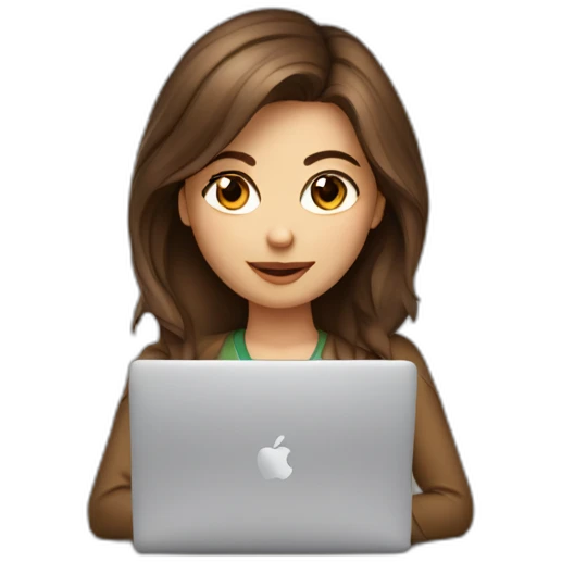 Beautiful programmer girl with brown hair working with MacBook emoji