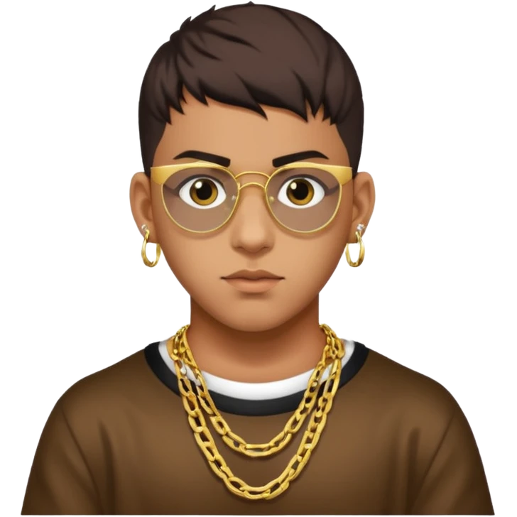 Bad Bunny, Latin Trap Singer with dark brown hair emoji