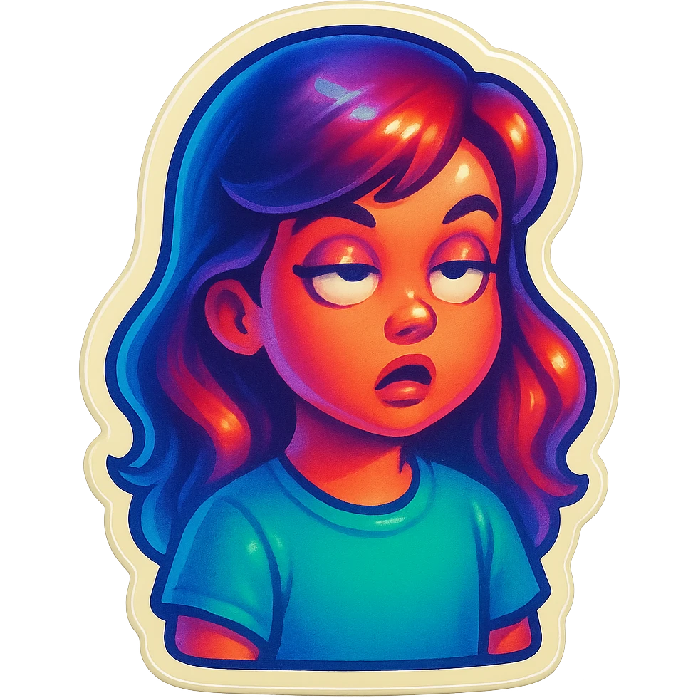 girl rolling her eyes, sticker style, playful expression emoji