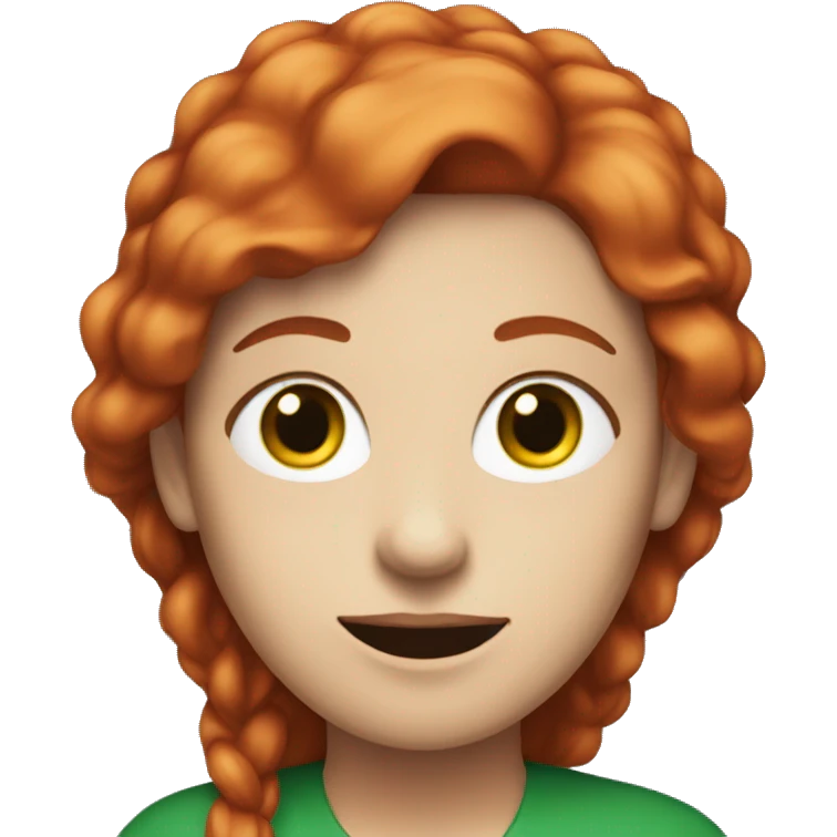 red hair female english teacher with green face, with versacee logo emoji