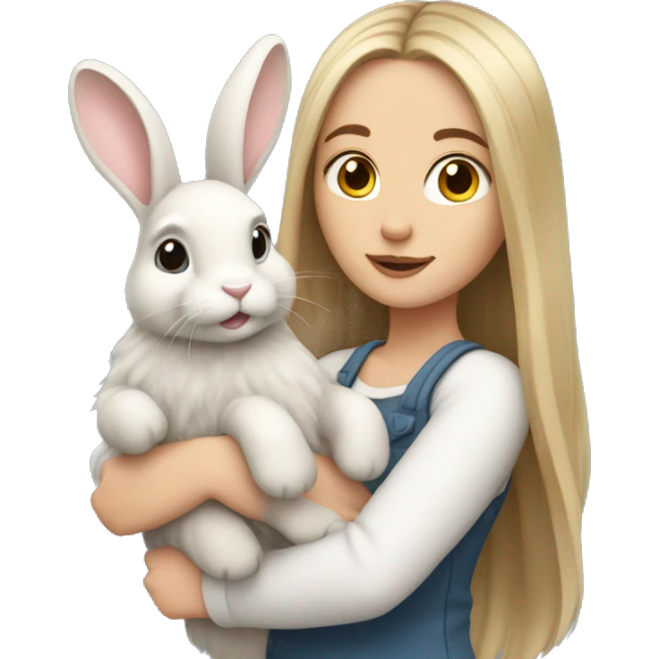 White Girl with long hair hold bunny  emoji