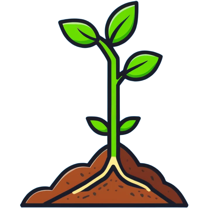 A small green plant sprouting from soil, growing upwards, with a blue progress bar above it indicating gradual improvement emoji