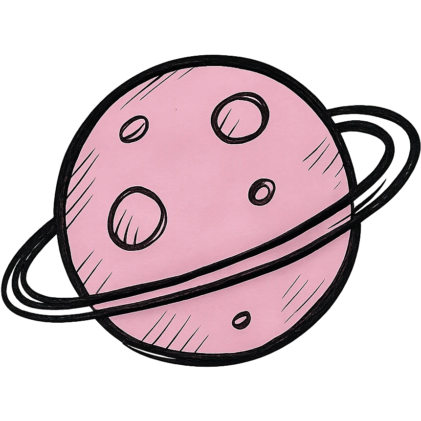 hand drawn outlined icon of a pink planet, no fill, thick lines emoji
