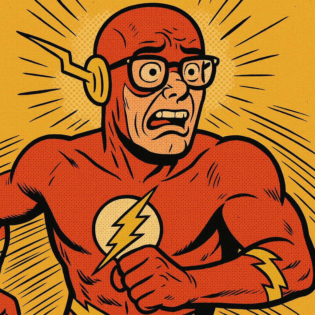 The Flash superhero as a nerd, with glasses, comic style emoji