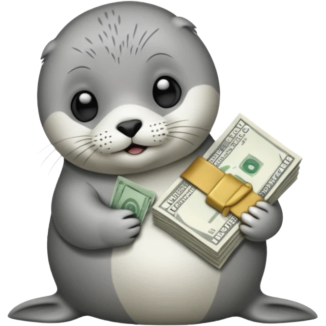 Baby seal holding a lot of money  emoji