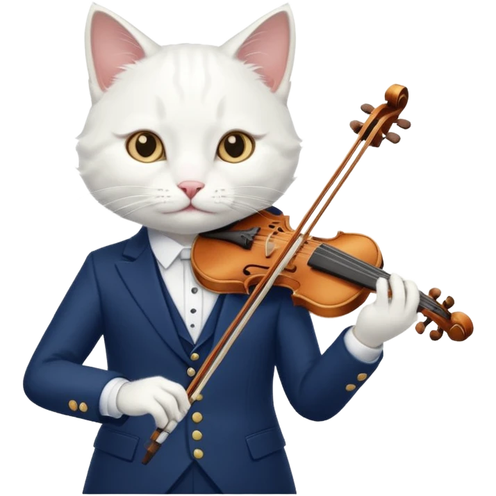 white cat play violin, wear navy suit emoji