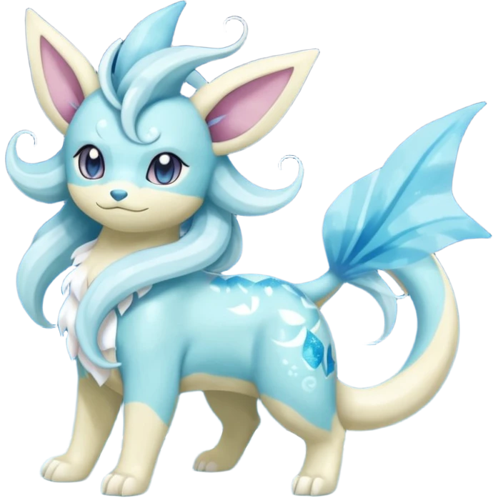 Celestial Magical sparkly shiny glittery Suicune-Vaporeon-Primarina-Amaura-Pokémon-Fakémon-fusion, full body emoji
