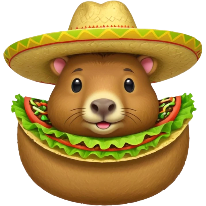 Make a capybara with a taco as a body and a Mexican hat emoji