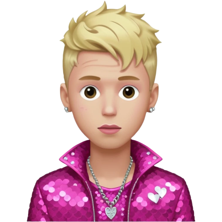 Machine Gun Kelly with blonde hair, dark pink sequin outfit emoji