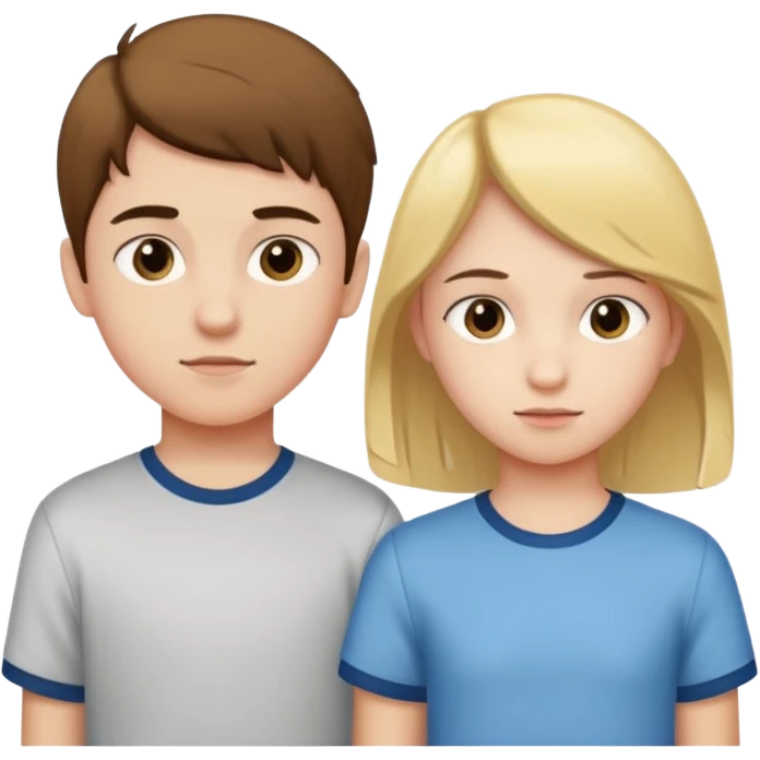 two teenagers, a boy and a girl, standing next to each other, both with subtle signs of puberty, no text emoji