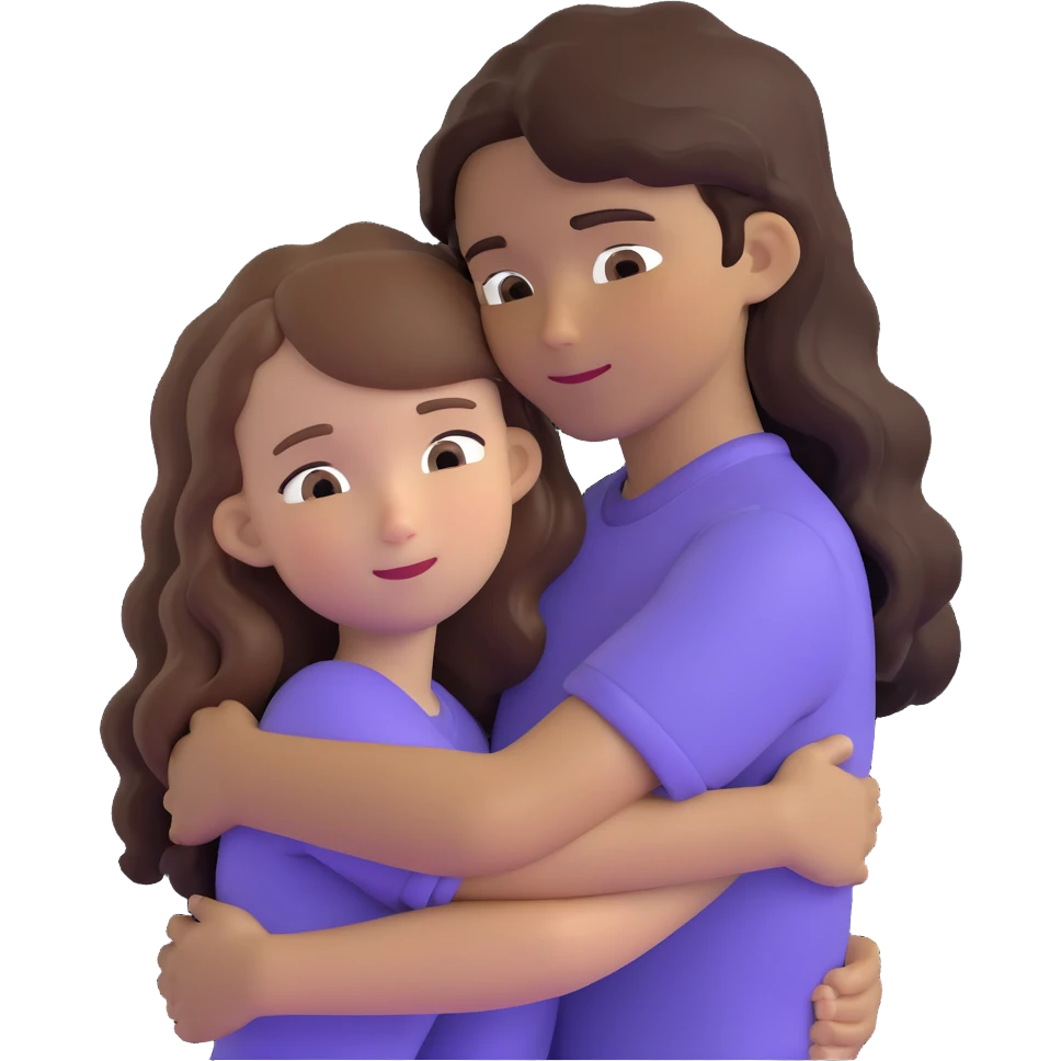 girl with long light brown hair and pale skin hugging a boy with short black wavy hair and tanned skin emoji
