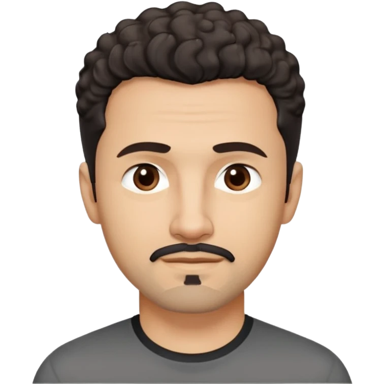 Man in his early 50s with light brown complexion. Strong jawline with soft expression. Kind dark brown eyes. Slight pleasant smile. Black goatee with subtle gray. Short curly dark hair with slight receding hairline. Professional but friendly demeanor. Wearing a black casual shirt. emoji