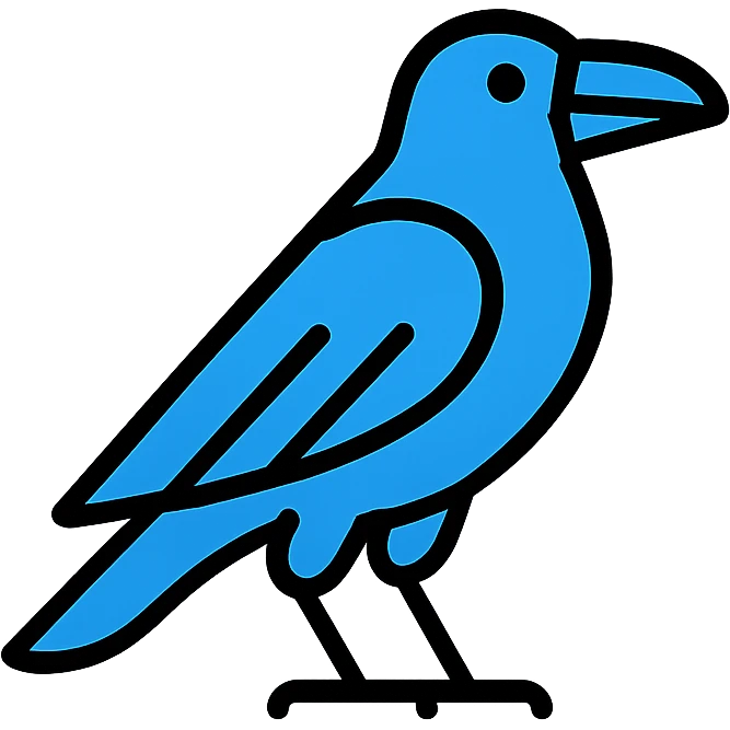 blue raven, stylized, bold, recognizable, lineal color icon with black outlines emoji