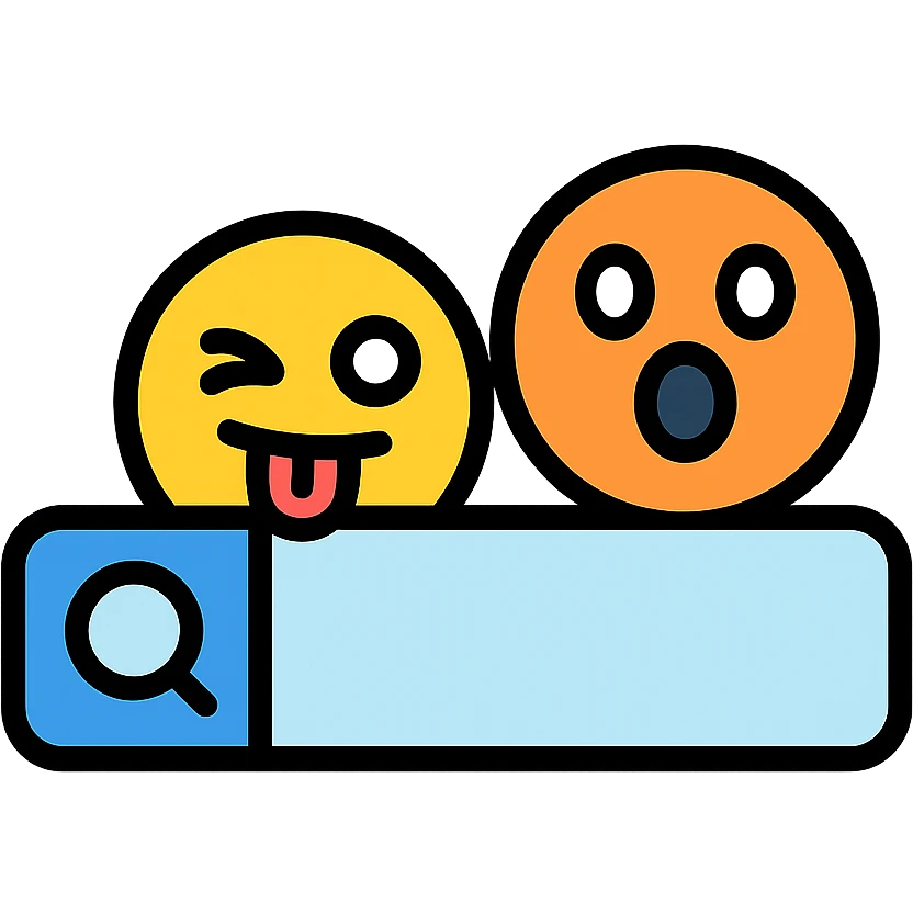 playful icon of a search bar with silly or surprised emoji faces popping out emoji