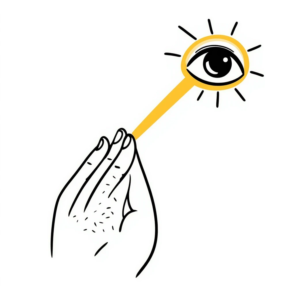 A normal human eye emitting a golden ray that touches normal human skin, showing renewal and regeneration emoji