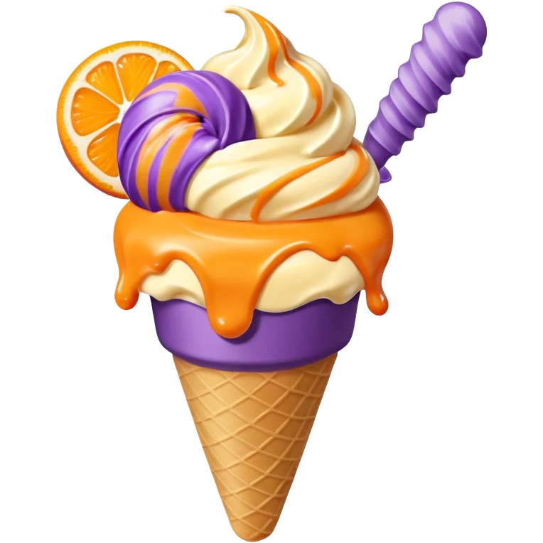 Orange cream ice cream with purple taffy garnish emoji