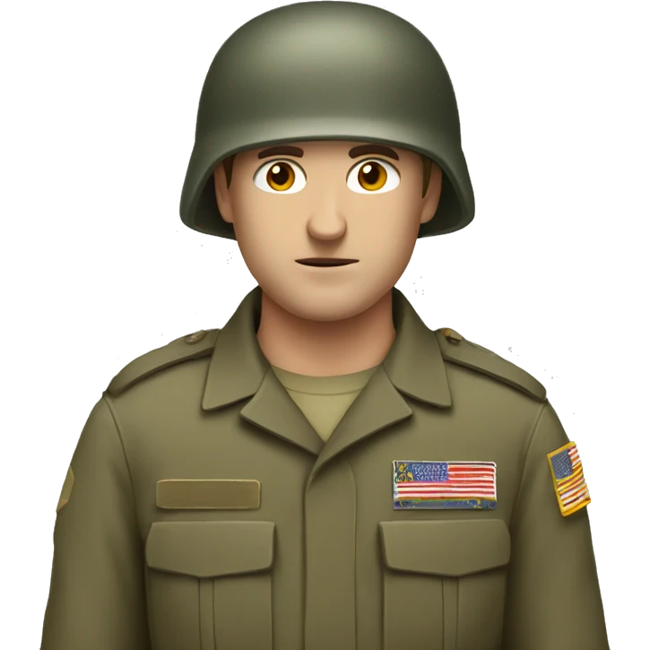 white man with brown short hair and military helmet having a lazy eye emoji