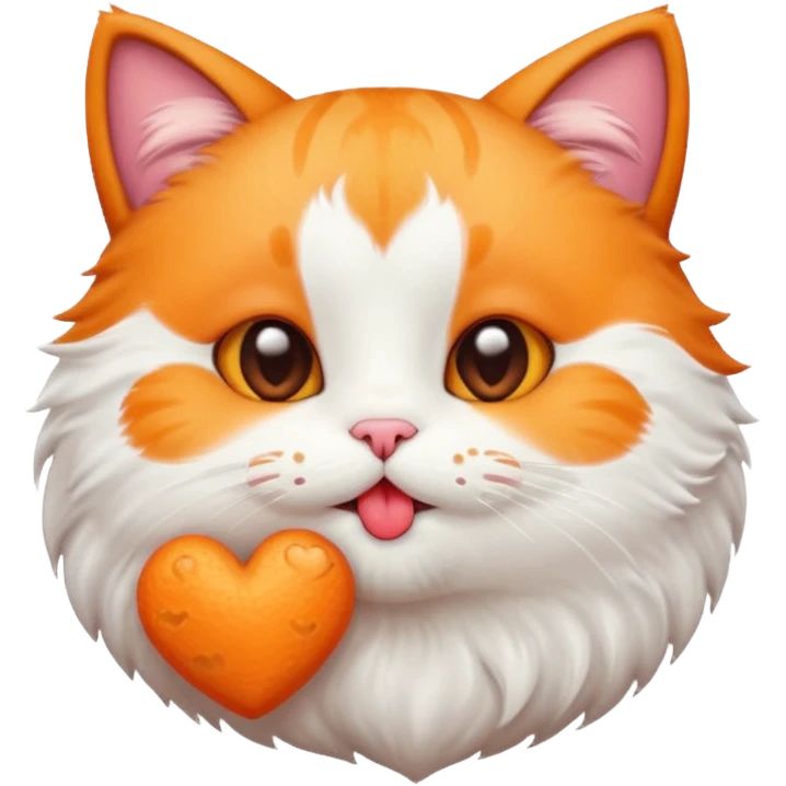 A cute circular cat blowing a smooch kiss with heart and little bite on the lower lip emoji