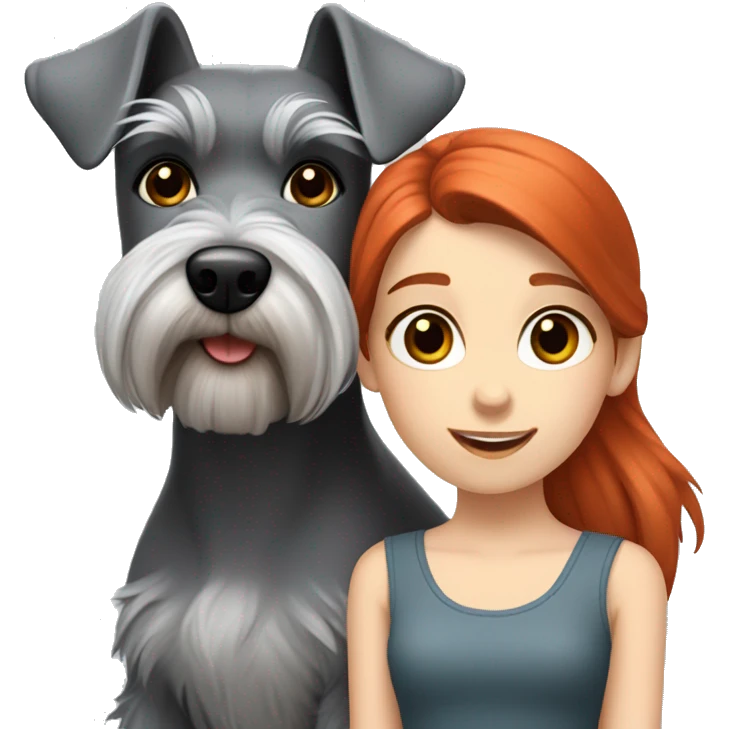 little grey schnauzer and a redhead girl emoji