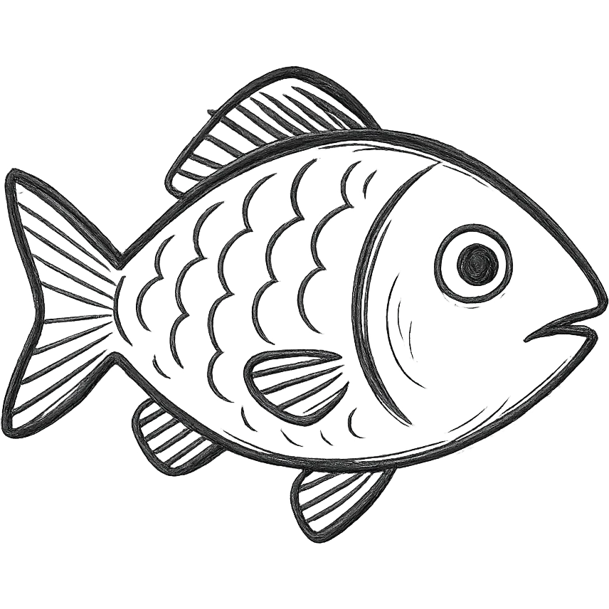 fish, detailed sketch, hand drawn icon style emoji