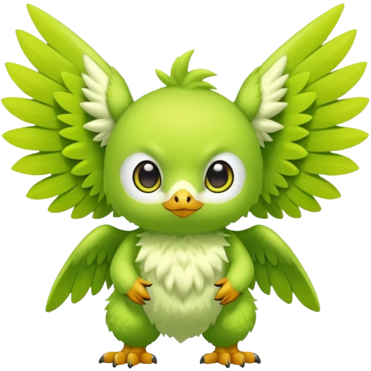 Lime-green furry cute kawaii winged Fakémon-Scalie-Digimon-creature (full body) emoji