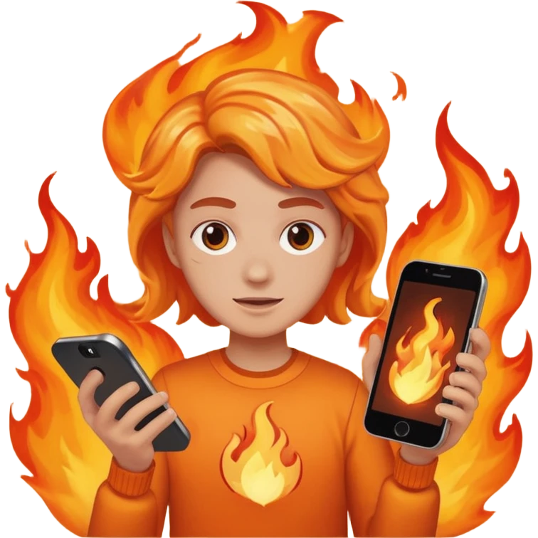 una  fuego que tenga en la mano un telefono emoji