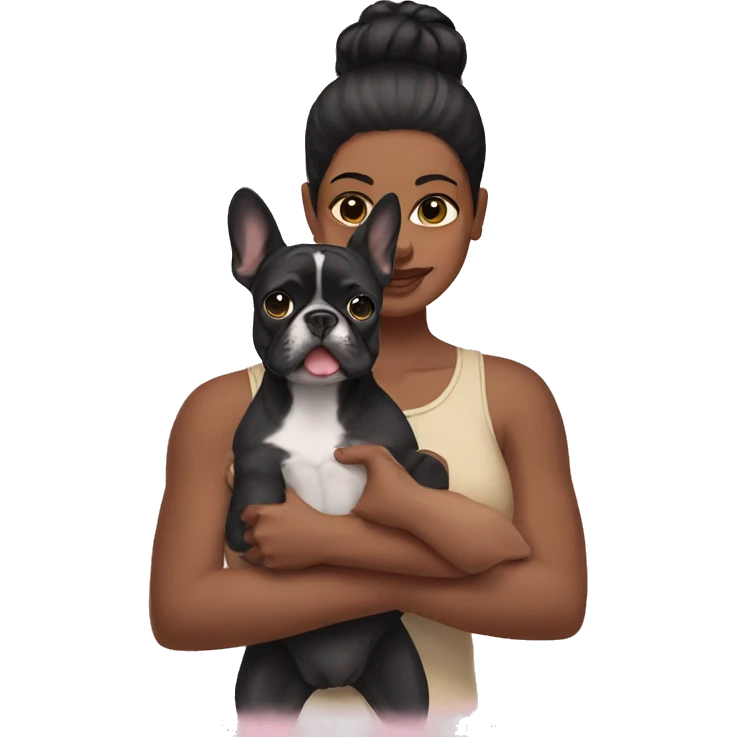 Black hair girl holding a Frenchie emoji