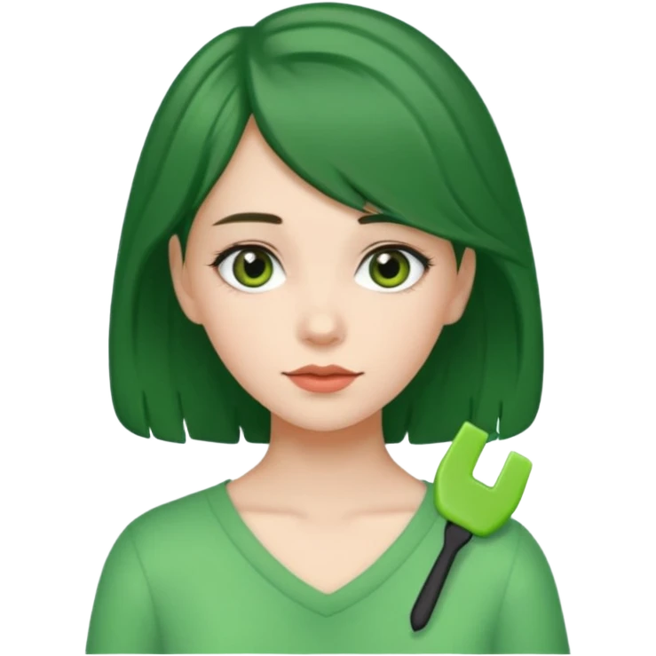 brunette girl with green color hairclip emoji
