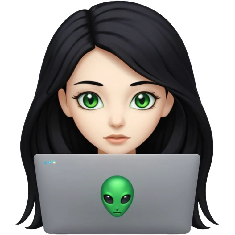 lady alien with only gaming laptop. negative : headphones emoji