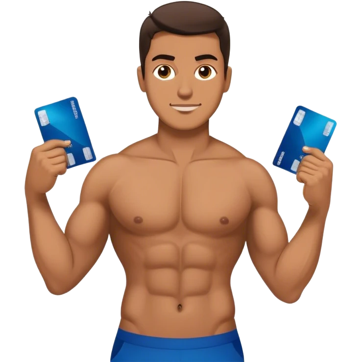 Handsome Brown guy , flexing 6 American Express cards , full body.  emoji