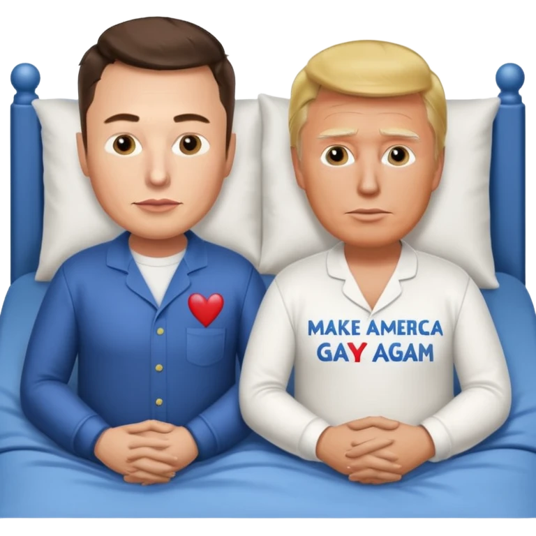 elon musk and donald trump having sexy hot time in a bed with the text MAKE AMERICA GAY AGAIN emoji