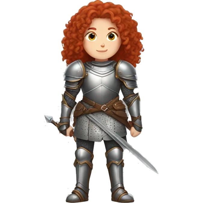 a white girl with long red curly hair and freckles, wearing armor emoji