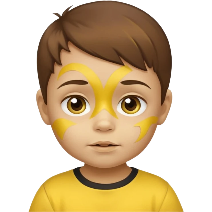 brown hair baby with yellow face paint and yellow shirt emoji