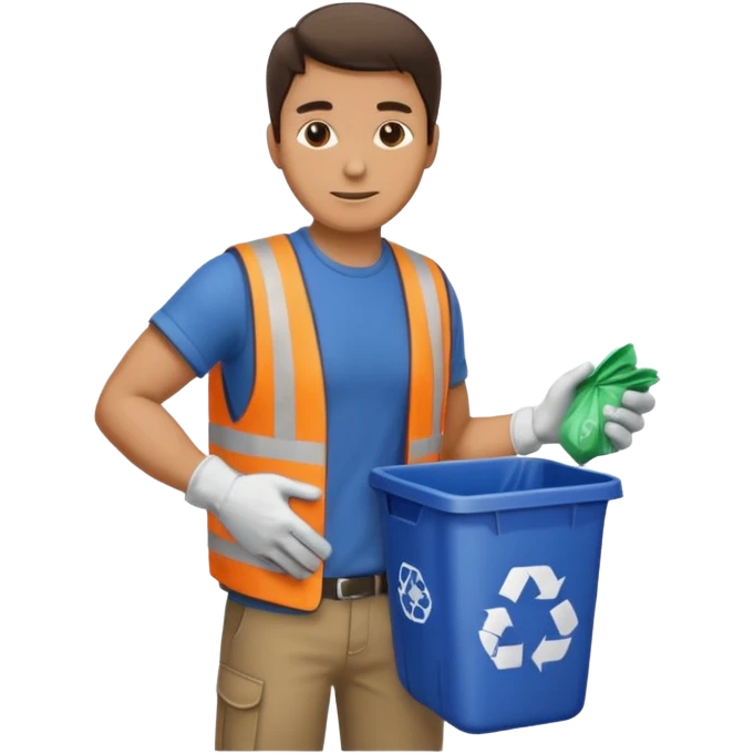 side view , all body , man taking out the trash emoji