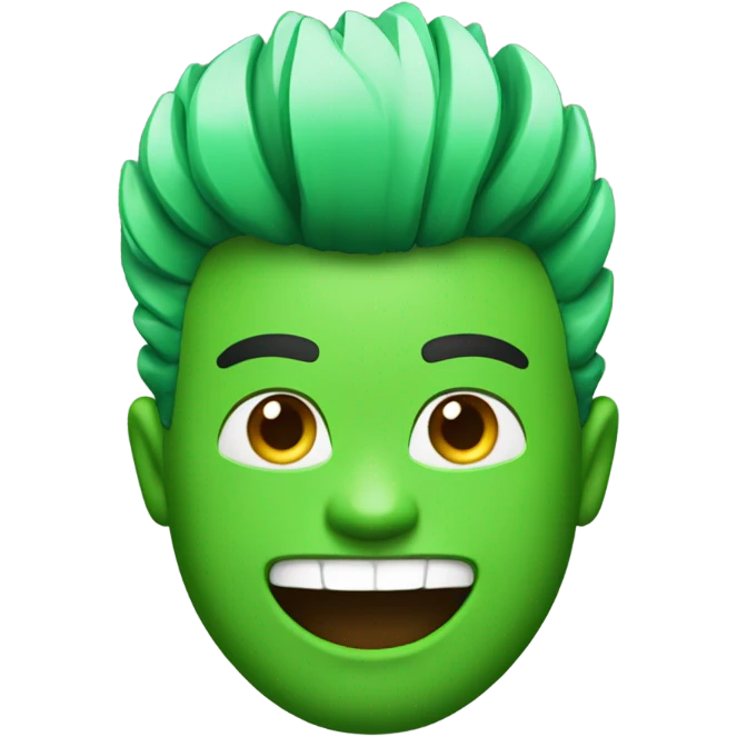 Green smiling 3d emoji with Mohawk and teeth emoji