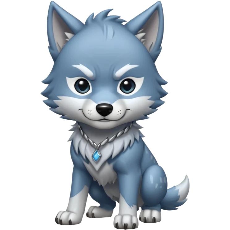 Toony Chibi bluish-silvery Cool Edgy Scarred Badass Ginga Nagareboshi Gin/Silver Fang the wolf (full body) (feral) (4 legs) (canine) with 3 slash marking scars on his forehead  emoji